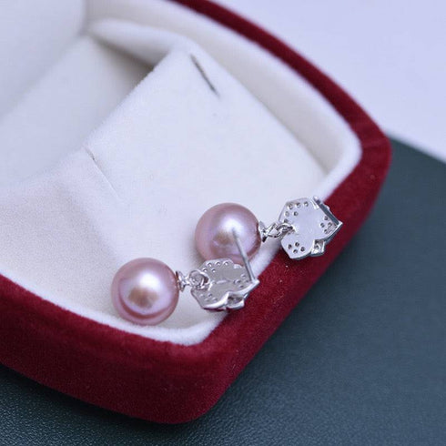 9-10mm Purple Freshwater Pearl & Floral Earrings - House Of Pearls